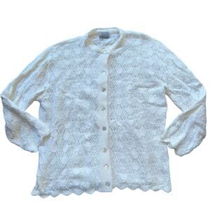Vintage Women’s Wintuk Cardigan Sweater British Acrylic knit white medium granny